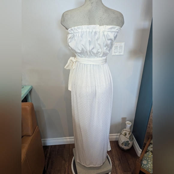 Vintage 1970s Elegant Ivory Strapless Belted Maxi Dress Size 4- 8  S/M - Picture 7 of 11